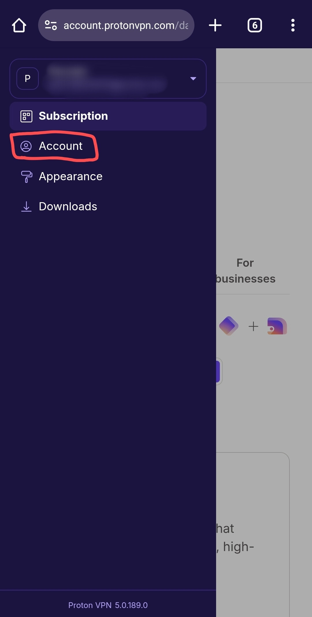 Click on "Account"